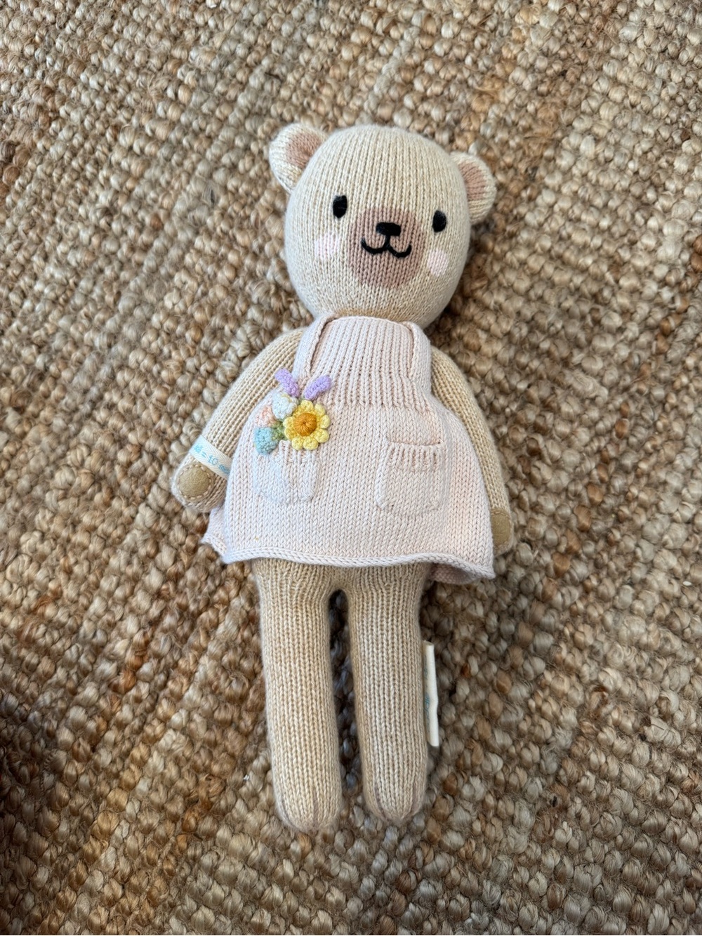 Beige Knit Bear Plush in Pink Dress - Soft Kids Toy